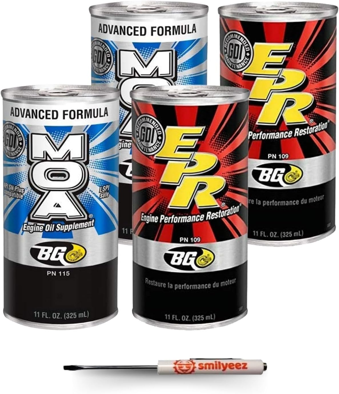 Smilyeez Listing for BG MOA PN 115 Motor Oil Additive Lubrication Supplement & EPR PN 109 Engine Restore and Cleaner (1 Kit) with Pocket Screwdriver