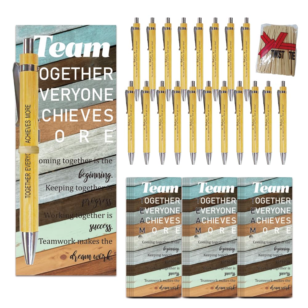 WEBEEDY 36 Sets Team Appreciation Gifts Bulk for Employees Thank You Bookmark Card Set Valentines Inspirational Bamboo Pens with Motivational Cards for Coworker Employee Teacher Office Group Staff