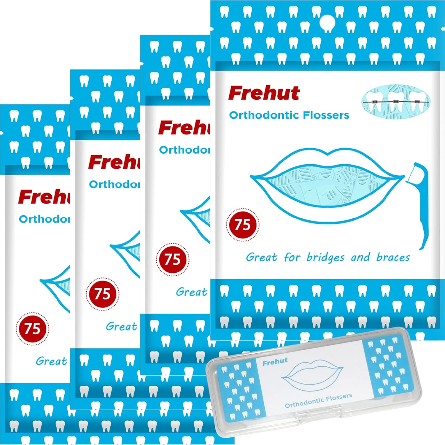 600 Count Orthodontic Flossers for Braces - Ortho Dental Floss Picks, 75 Count (Pack of 8), with a Travel Case