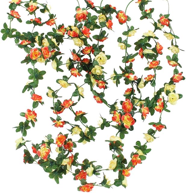 RtottiM 3 Pack Artificial Rose Vine Garland 8.2 Feet Hanging Rose Garlands for Home Hotel Office Wedding Party Garden Craft Art Decor - Champagne