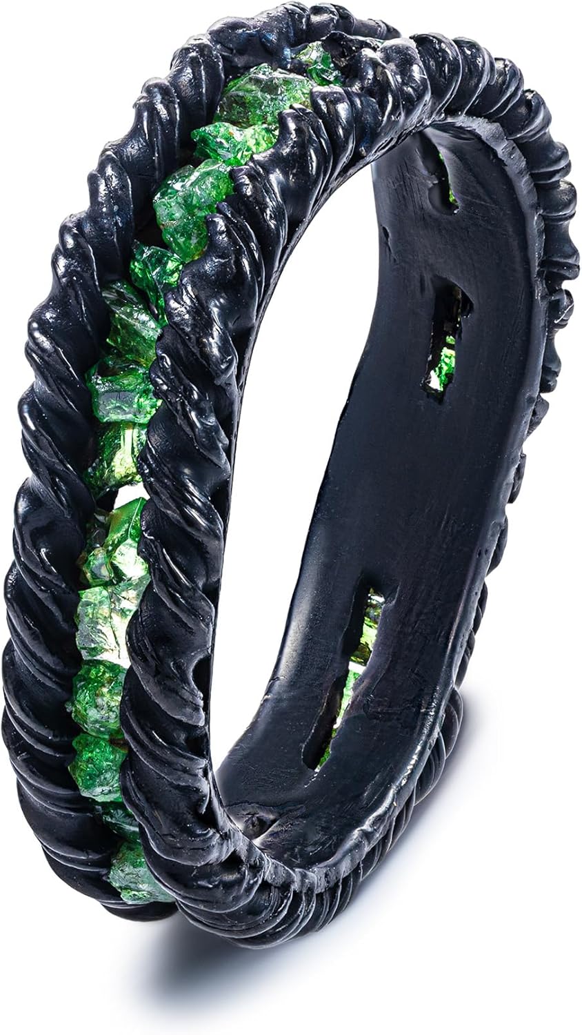 GERMAN KABIRSKI Gaiete Minimalist Raw Gemstones Ring – Thin 925 Sterling Silver Band, 18K Gold/Black Anthracite/Anti-Tarnish Plated, Handmade Art Jewelry - Safe and Allergy‑Free