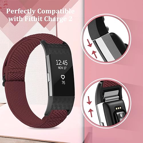 Miniatura 2 de TumpCez Paquete de 5 bandas elásticas compatibles con Fitbit Charge 2, correa de repuesto ajustable elástica de nailon suave para Fitbit Charge 2,