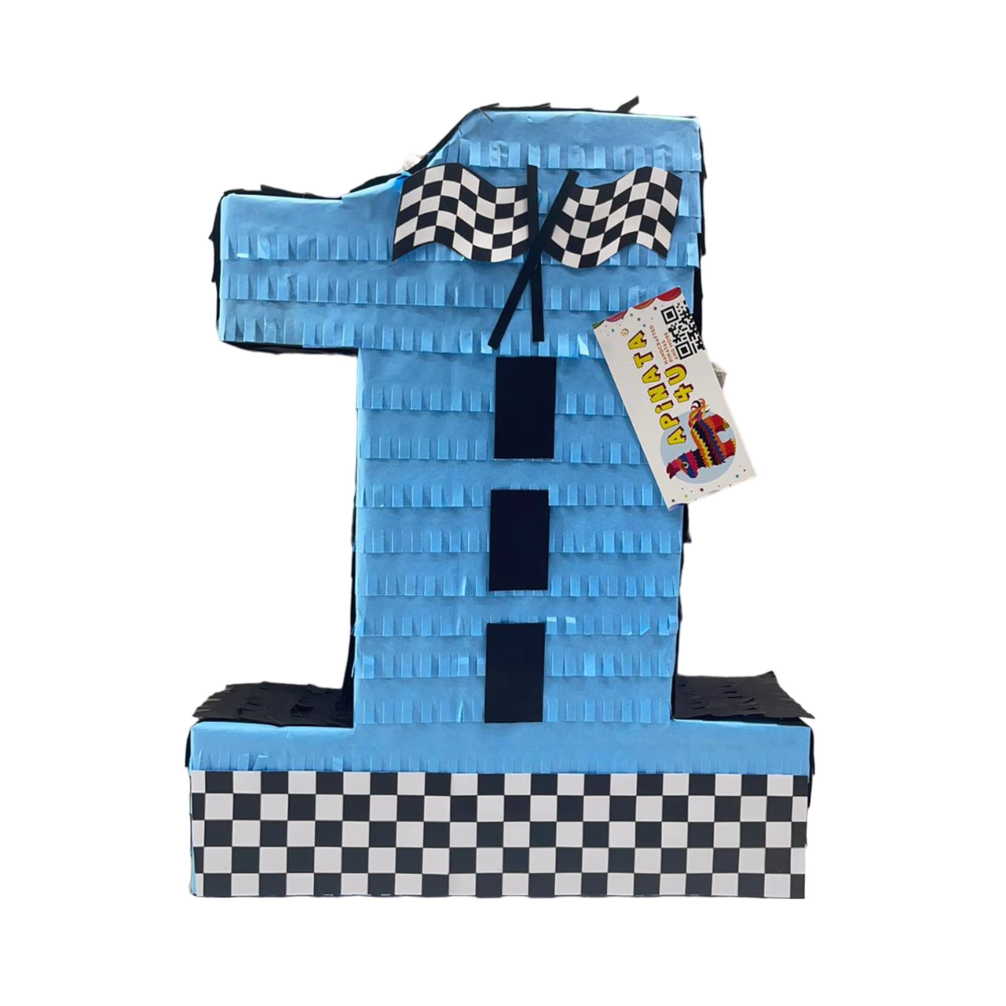 APINATA4U Number One Race Car Pinata, Blue Checkered Flag for First Birthday, Racing Theme Party Supplies, 1st Birthday for Boys, Motorsport Pinata,
