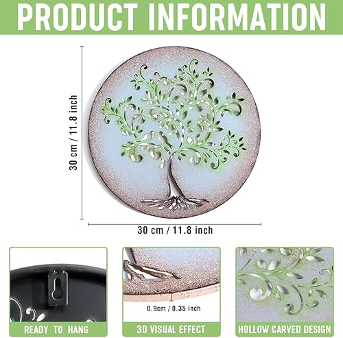 Miniatura 3 de Creoate Arte de pared de árbol de metal redondo de árbol de la vida, decoración de pared de árbol de la vida, árbol genealógico, decoración de pared