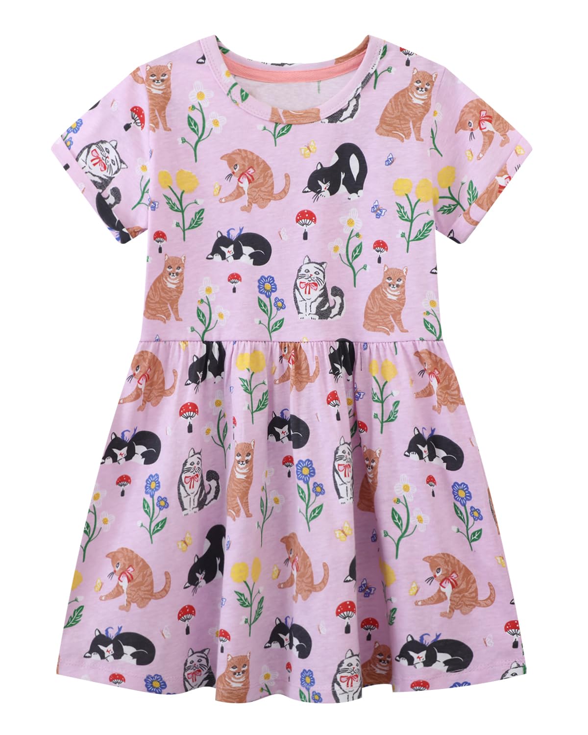 Girls Cotton Long Sleeve Casual Cartoon Appliques Striped Jersey Dresses