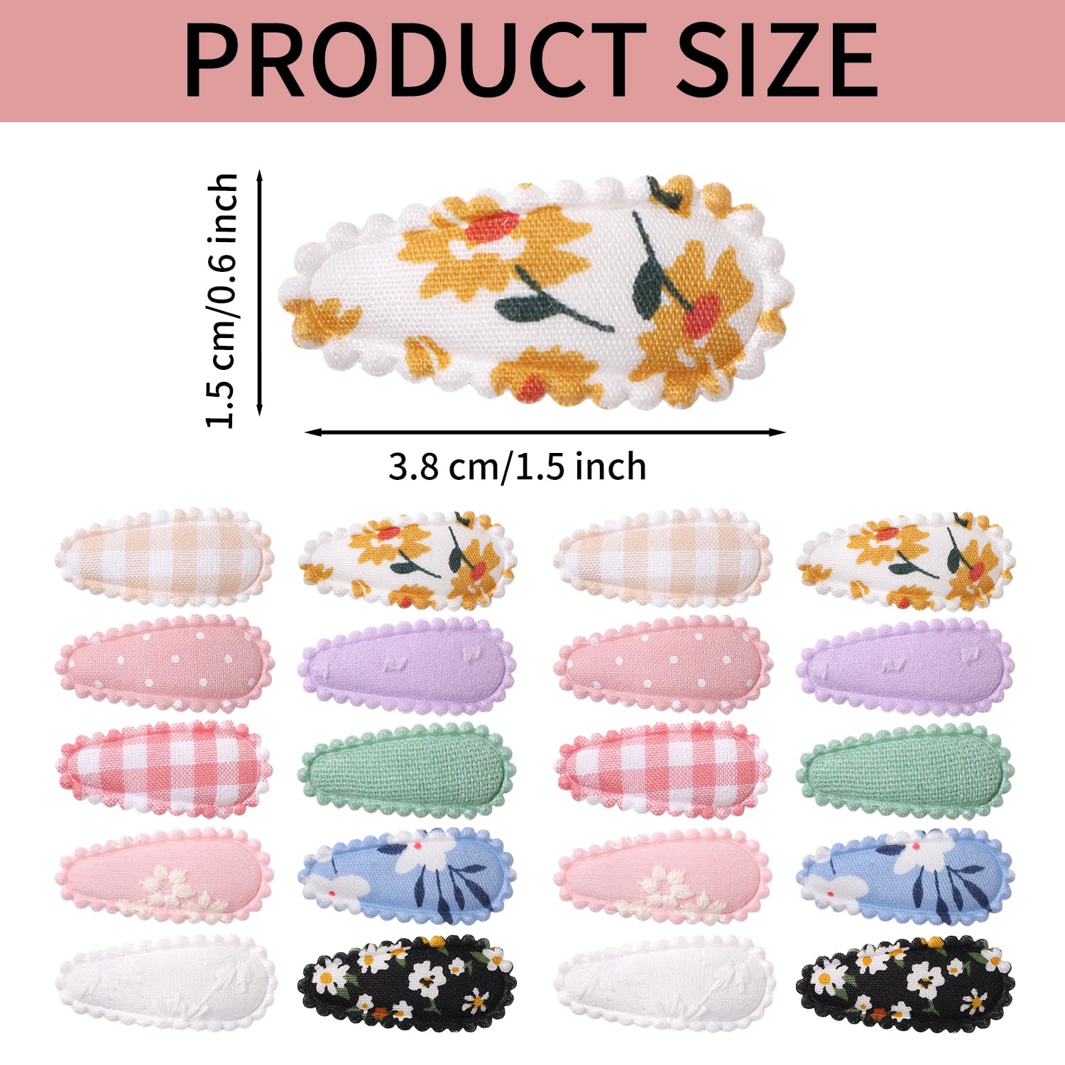 Lot de 20 barrettes pour tout-petits, imprimé floral, pinces antidérapantes en tissu, accessoires cheveux bébé fille (Style 1)