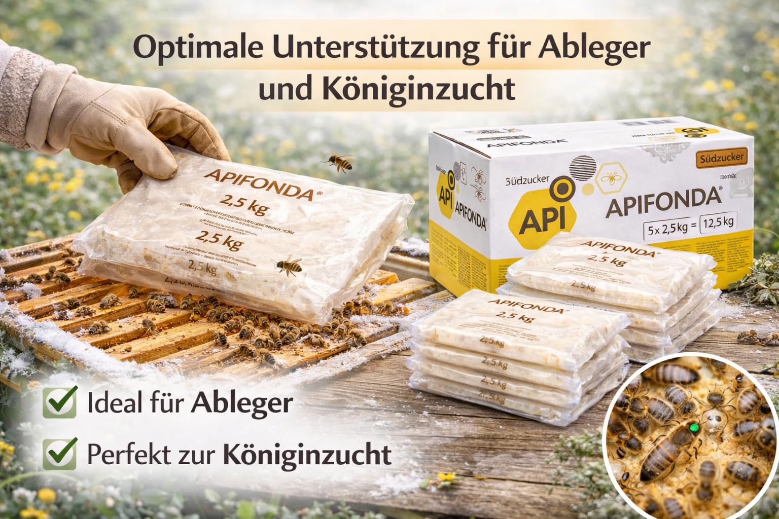 Südzucker Apifonda® Bienenfutter 12,5 kg (5 x2,5 kg) – Futterteig für Bienen – gebrauchsfertig – ganzjährig einsetzbar – Imkereibedarf – Bienenfutterteig zur Fütterung