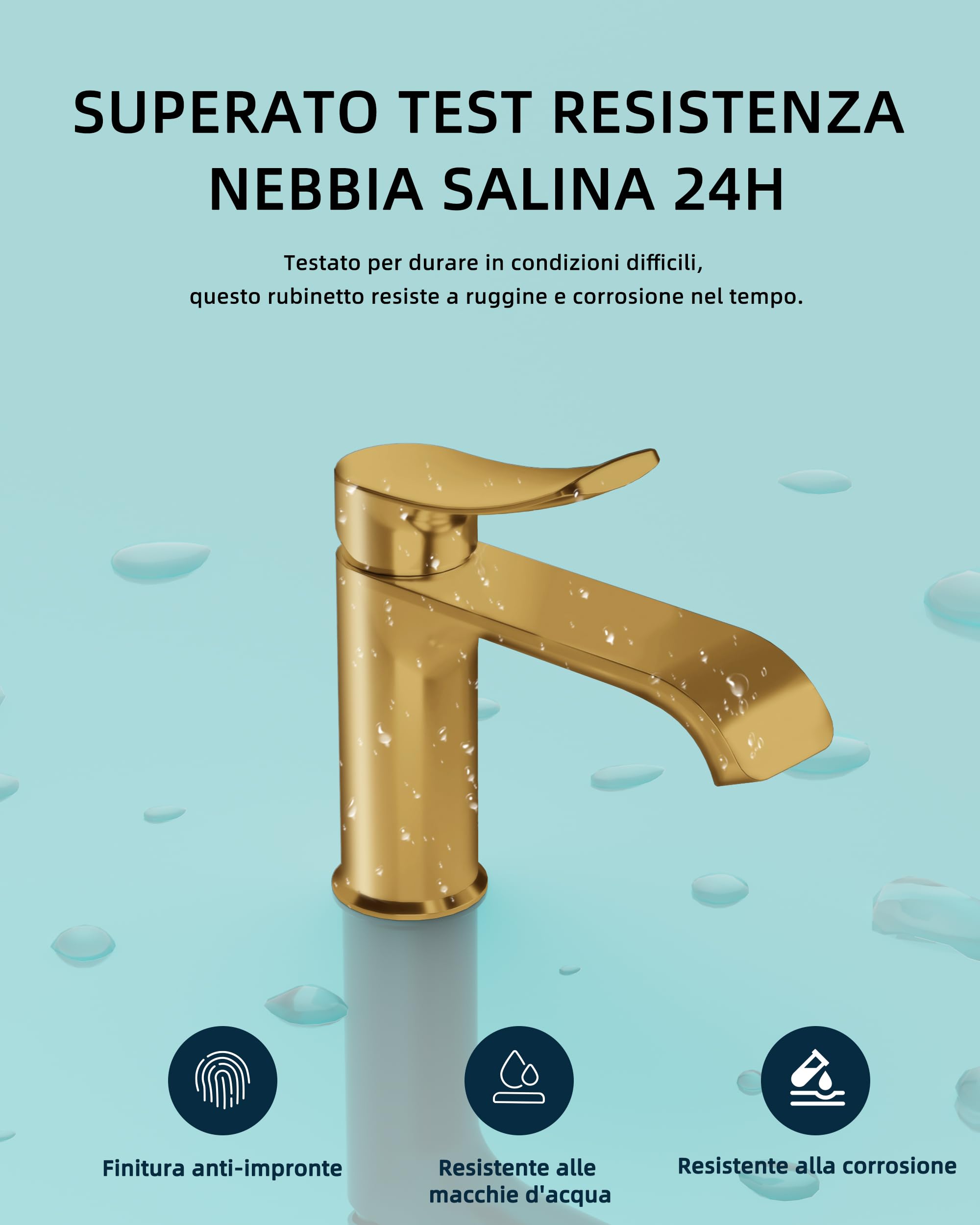 BELZ Rubinetto Monocomando per Lavabo di Bagno, Materiale Ottone Solido con Beccuccio 87mm, Senza Perdite e Risparmio Acqua, Adatto per Bagni e Servizi Igienici Ospitali, Oro