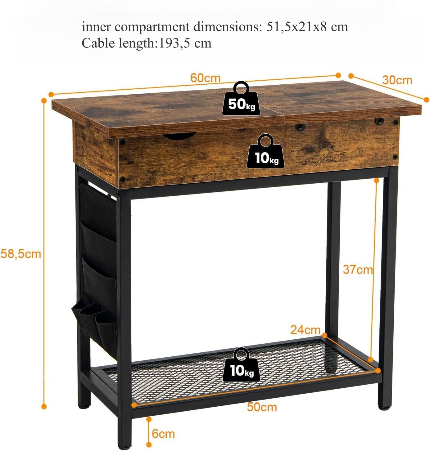 LIFEZEAL Table D’Appoint Bois, Table De Chevet Avec 3 Etagères Ouvertes