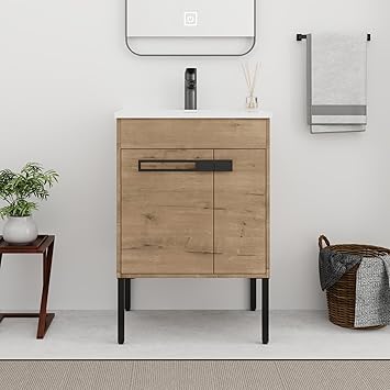 24 Inch Freestanding Bathroom Vanity,25" Bathroom Vanity with Sink, Modern Single Sink Bathroom Vanity Combo,Brown Floor Stand Cabinet Set