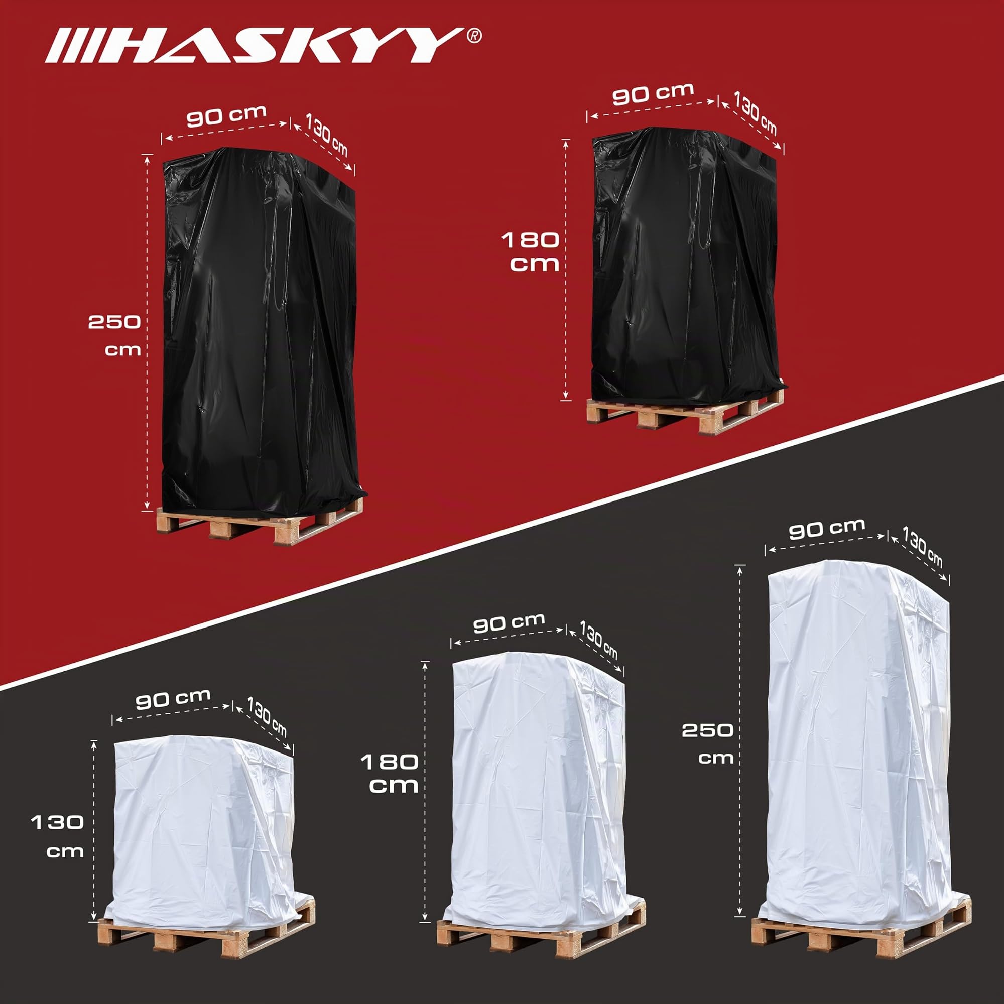 HASKYY Funda protectora para palets 10x Funda protectora 180 x 90 x 130 cm Cubierta para muebles de palets Funda protectora de palets Cubierta para muebles de jardín PE 50μm Resistente a UV BLANCO