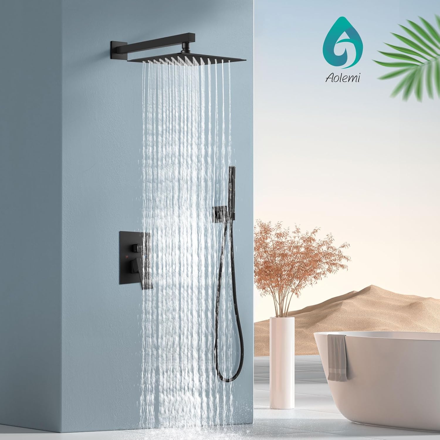 Aolemi Shower Faucet Set, High Pressure Shower System with 2-in-1 Handheld Sprayer, Wall Mount Fixture Combo with Rough-in Valve, 12 Inch Shower Head, Matte Black - Image 2
