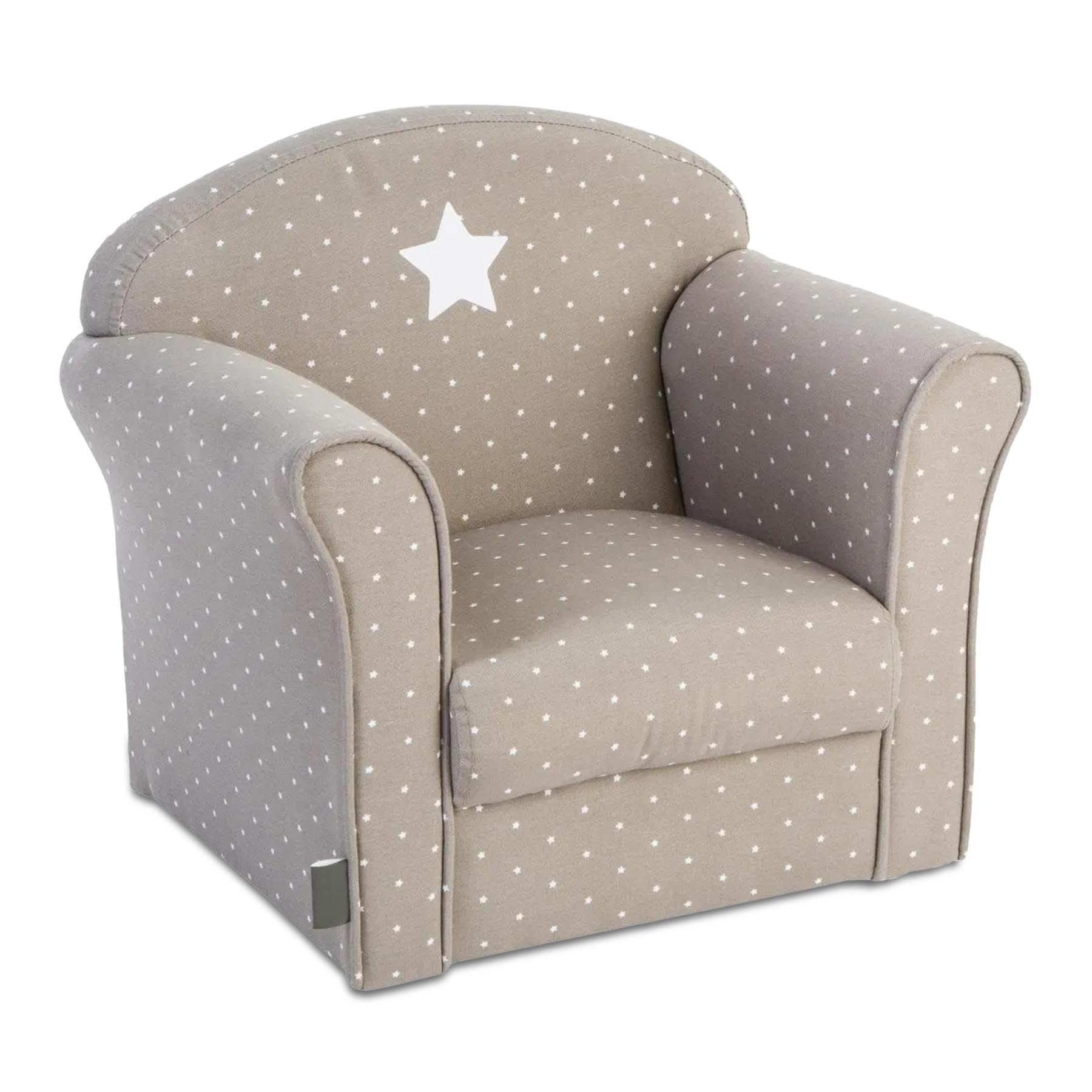 TIENDA EURASIA – Sillon Infantil | Gris Topo | Medidas 44 x 39 x 50 cm | Tapizado en Tela de Algodón y Estructura en MDF | Diseño Estrellas Blancas | Resistente y Acolchado