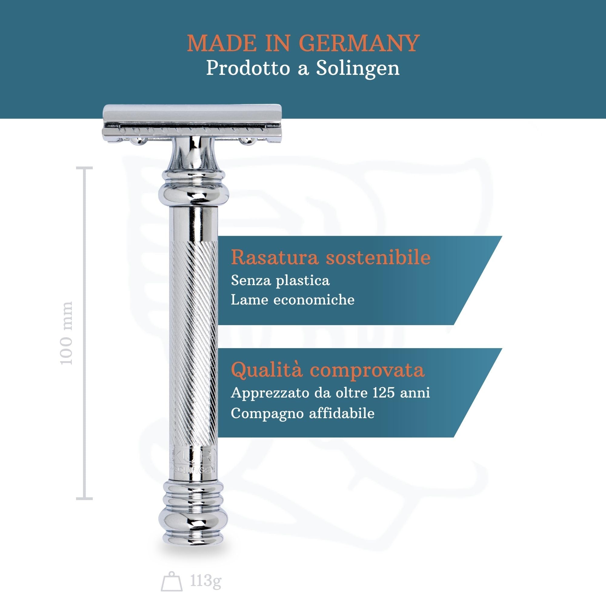 MERKUR Rasoio 38C | Barber Pole cromato lucido | rasoio a due pezzi con taglio dritto | pettine chiuso | ideale per rasatura a umido | zinco pressofuso | manico in ottone | Made in Germany