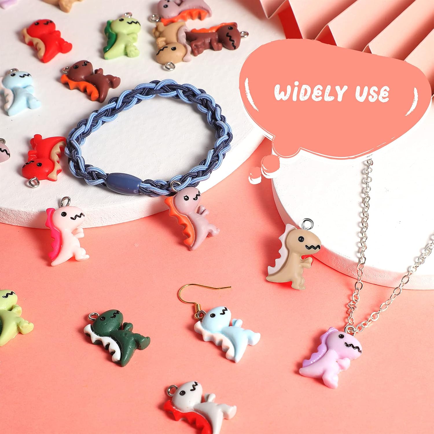 Blulu 100 Pcs Dinosaur Charms for Jewelry Making, Cute Resin Dinosaur Pendants Charms for Earring Bracelet Necklace DIY Crafting, 10 Colors