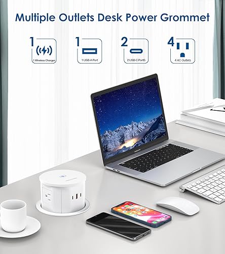 Miniatura 2 de Toma de corriente desplegable para encimera con cargador inalámbrico de 15 W, estación de carga USB C de 65 W, 4 tomas, 2 USB C, USB A, receptáculo