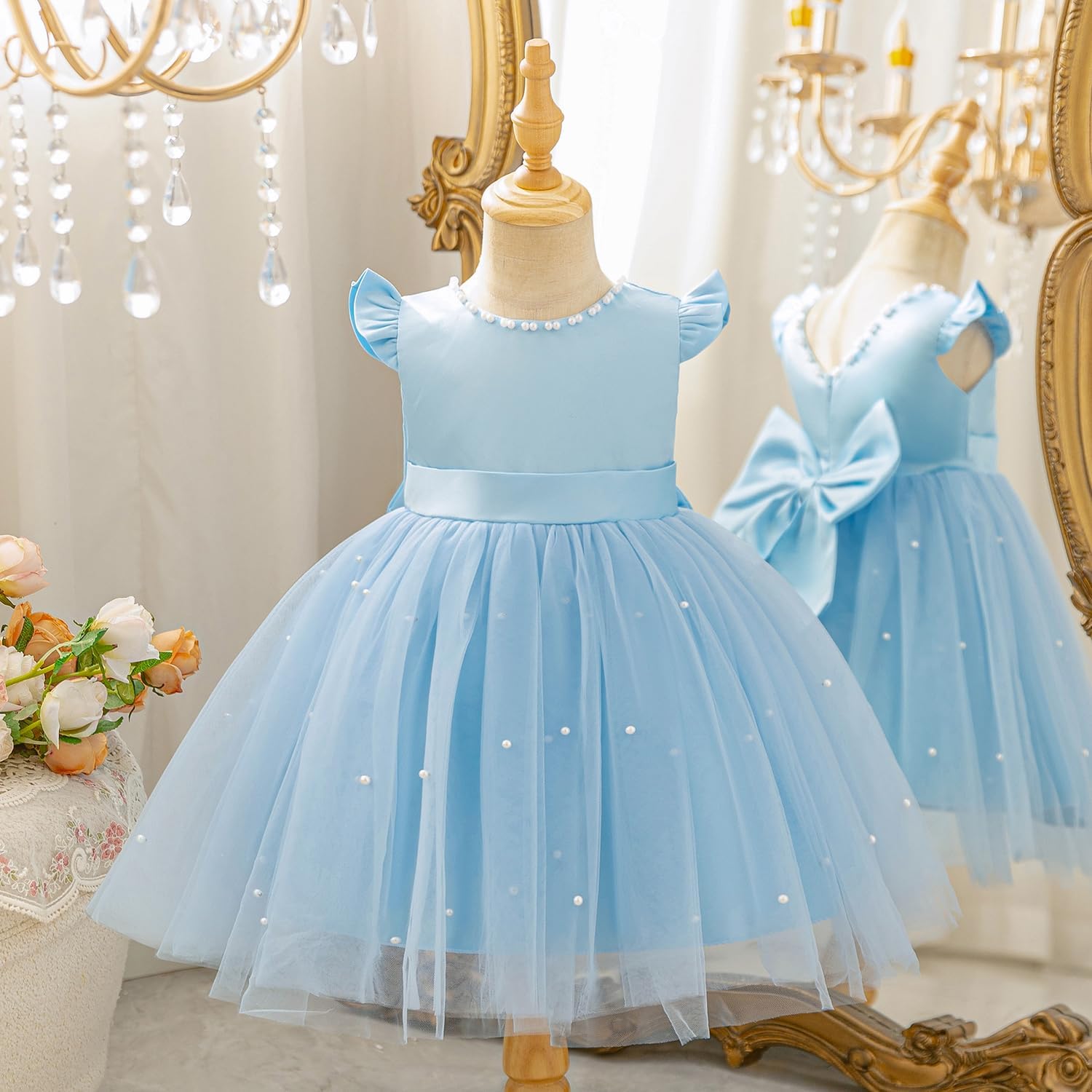 NNJXD Baby Girl Birthday Party Tutu Gown Bowknot Toddler Girls Pageant Princess Tulle Wedding Gown - Image 3