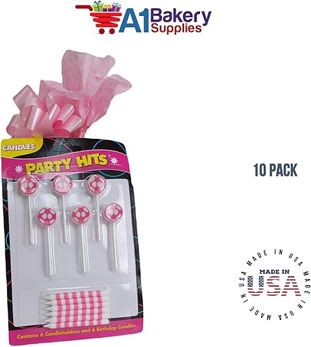 Miniatura 6 de A1BakerySupplies - Decoración para tartas de fútbol (velas de balón de fútbol rosa)