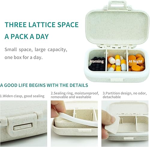 Miniatura 3 de Paquete de 2 cajas organizadoras de píldoras, dispensador de píldoras pequeño para el hogar, soporte para suplementos esenciales de viaje, estuche