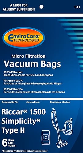Miniatura 3 de EnviroCare Bolsas de repuesto para aspiradoras diseñadas para adaptarse a Riccar Simplicity Tipo H, aspiradoras de recipiente, 12 bolsas