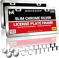 MegaRacer Premium Slim Chrome License Plate Frames 2-Pack - Rust-Free Stainless Steel, Rattle-Free, Street Legal Universal Fit for Cars Trucks SUVs