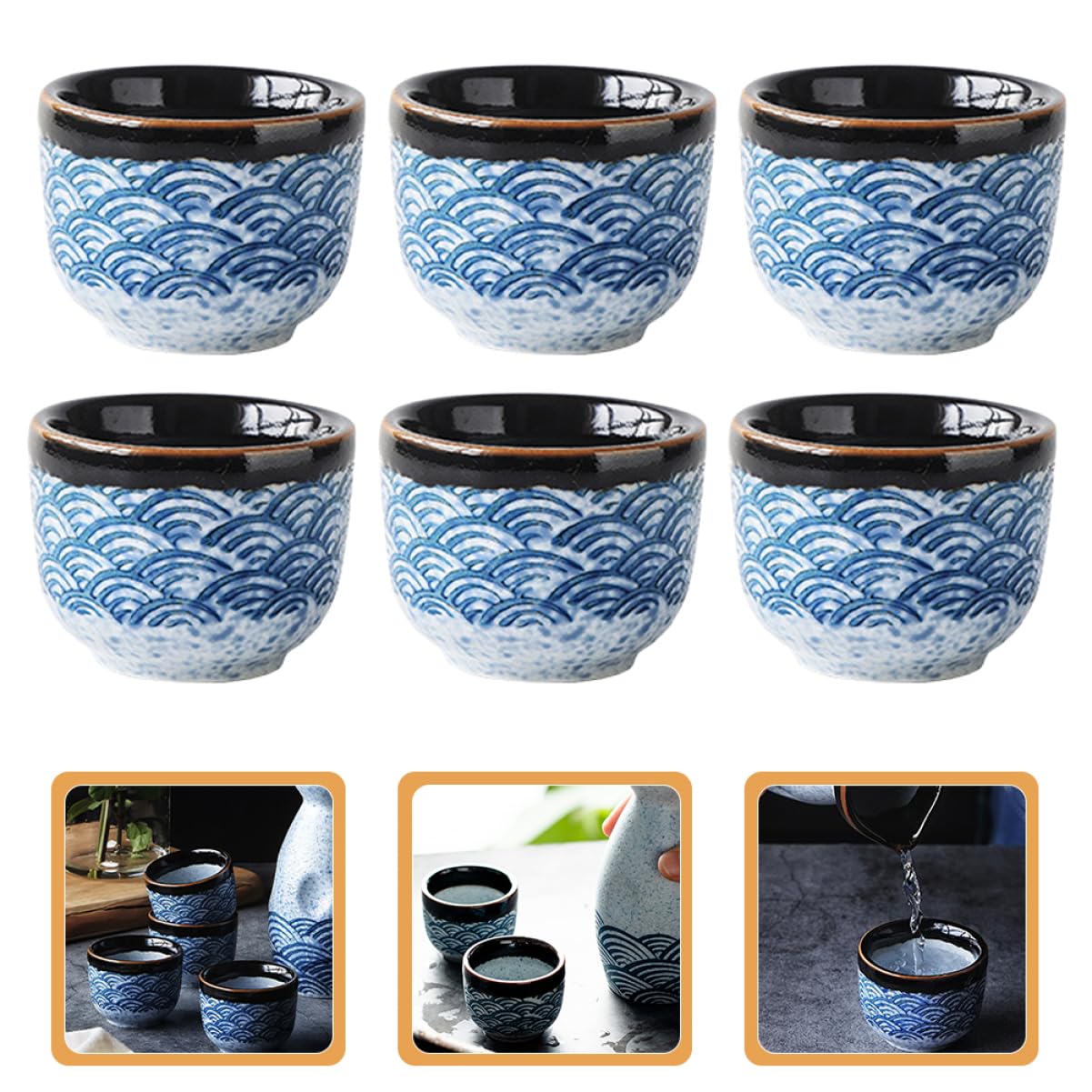 Set da 6 Tazze da Tè in Ceramica Resistente Alte Basse Temperature, Tazza D'acqua Comoda per Uso Quotidiano, Accessorio per Casa e Ufficio Stile Giapponese
