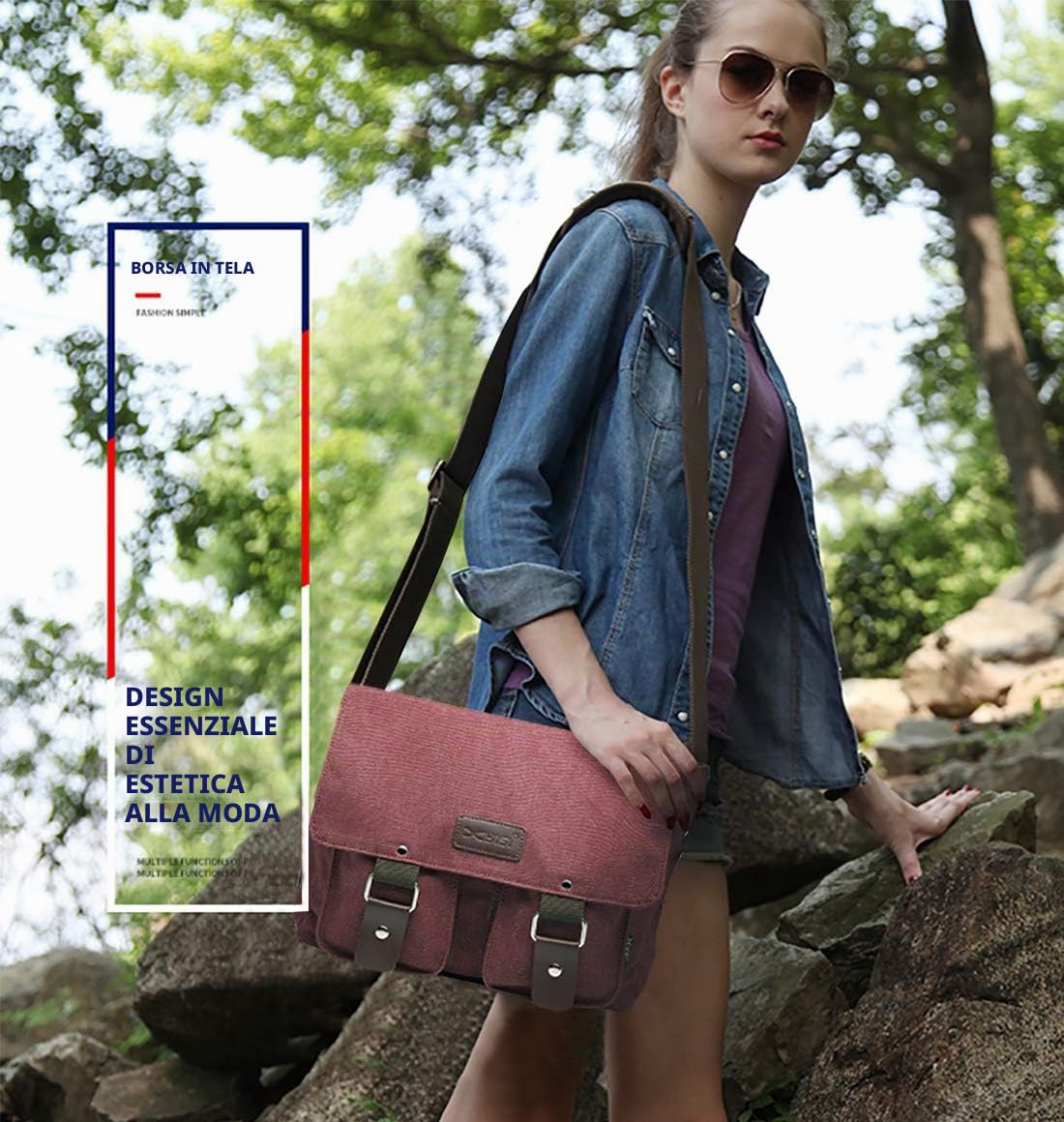 FANDARE Borse a spalla da Uomo/Donna Borse Messenger di tela Unisex Borse per PC portatili Borsa a tracolla Per lavoro e scuola,Viaggio,Shopping