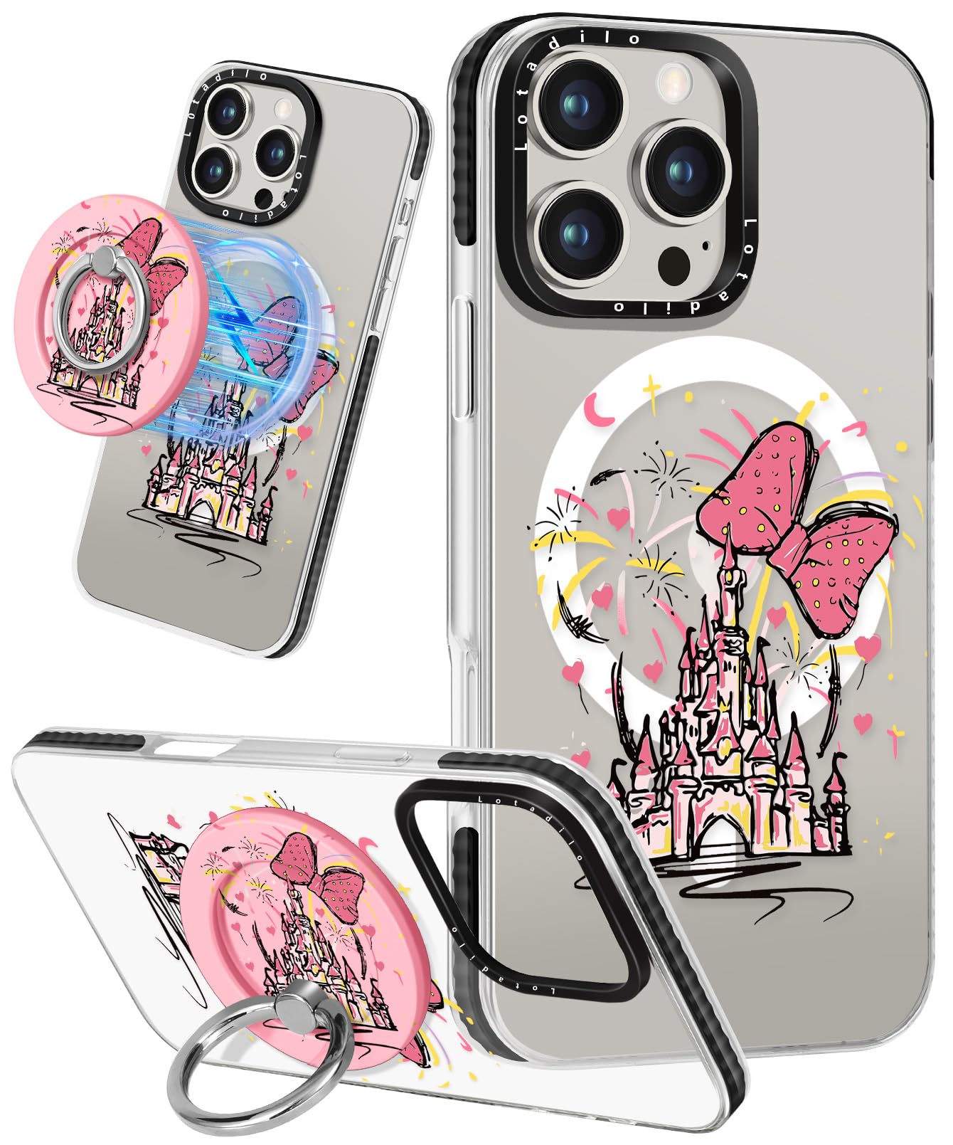 Lotadilo Cute Case for iPhone 16 Pro Max for Women Girls - Funny Castle Design Compatible with Magsafe Magnetic Ring Holder Kickstand Fashion TPU