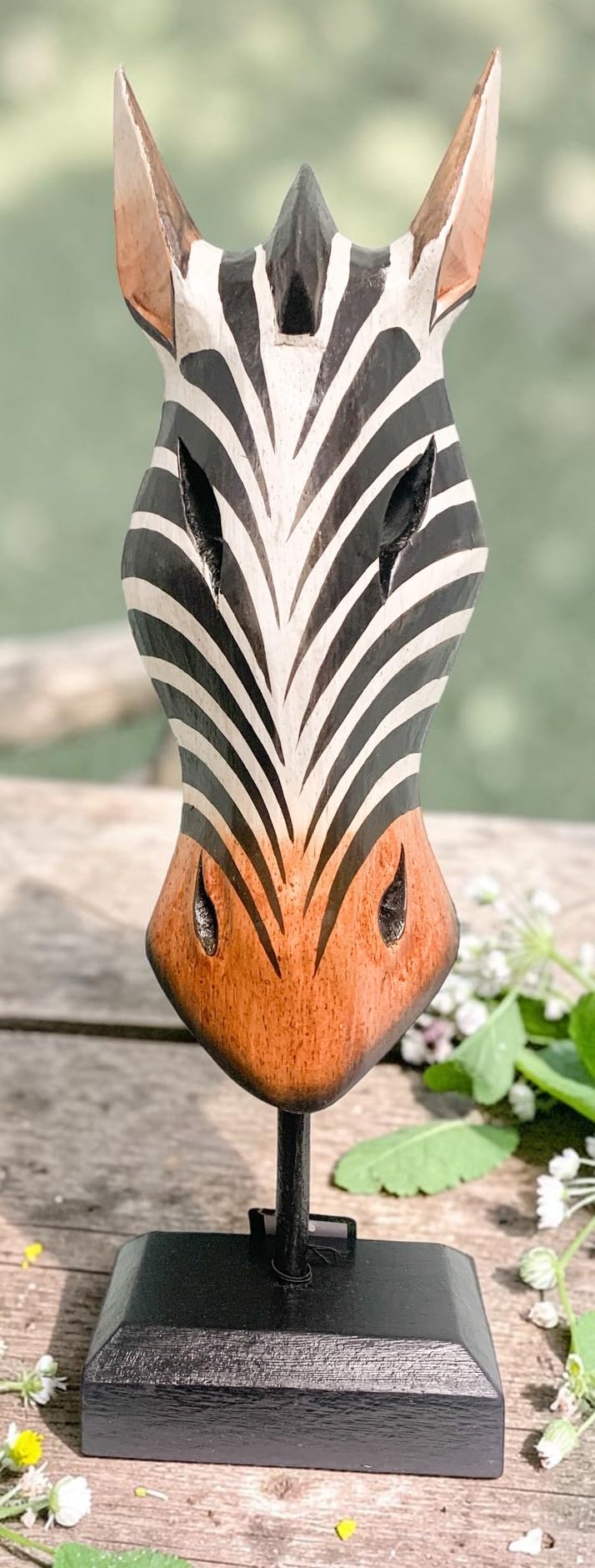 My Family House Zebra Mask Natural on Plinth Wooden Hand Carved Art Fair Trade Hand Painted Jungle Animal African Safari Mask