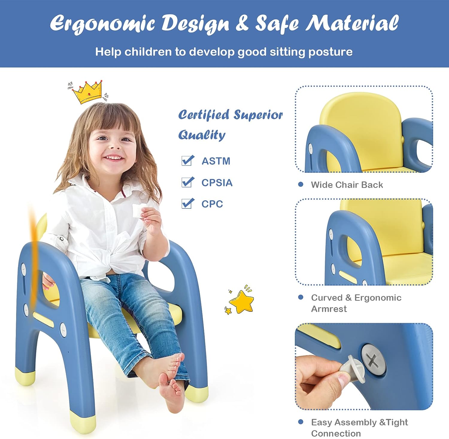 KOTEK Toddler Table and Chair Set, Cute Activity Table with Storage and Building Blocks, Dinosaur Shaped Armchair, Kids Table and Chair Set for Eating Reading Playing, Gift for Boys Girls (Blue)