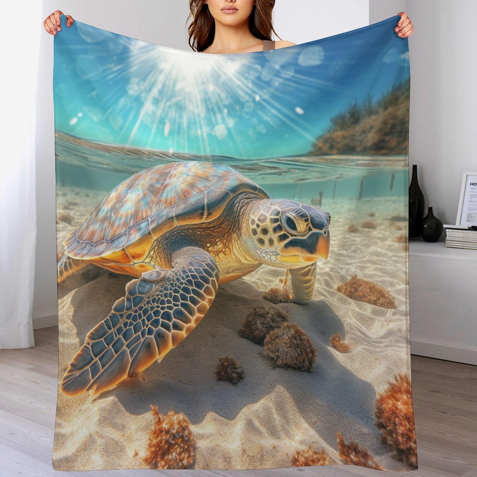 Couverture tortue de mer plaid flanelle 180x200cm pour enfant et adulte
