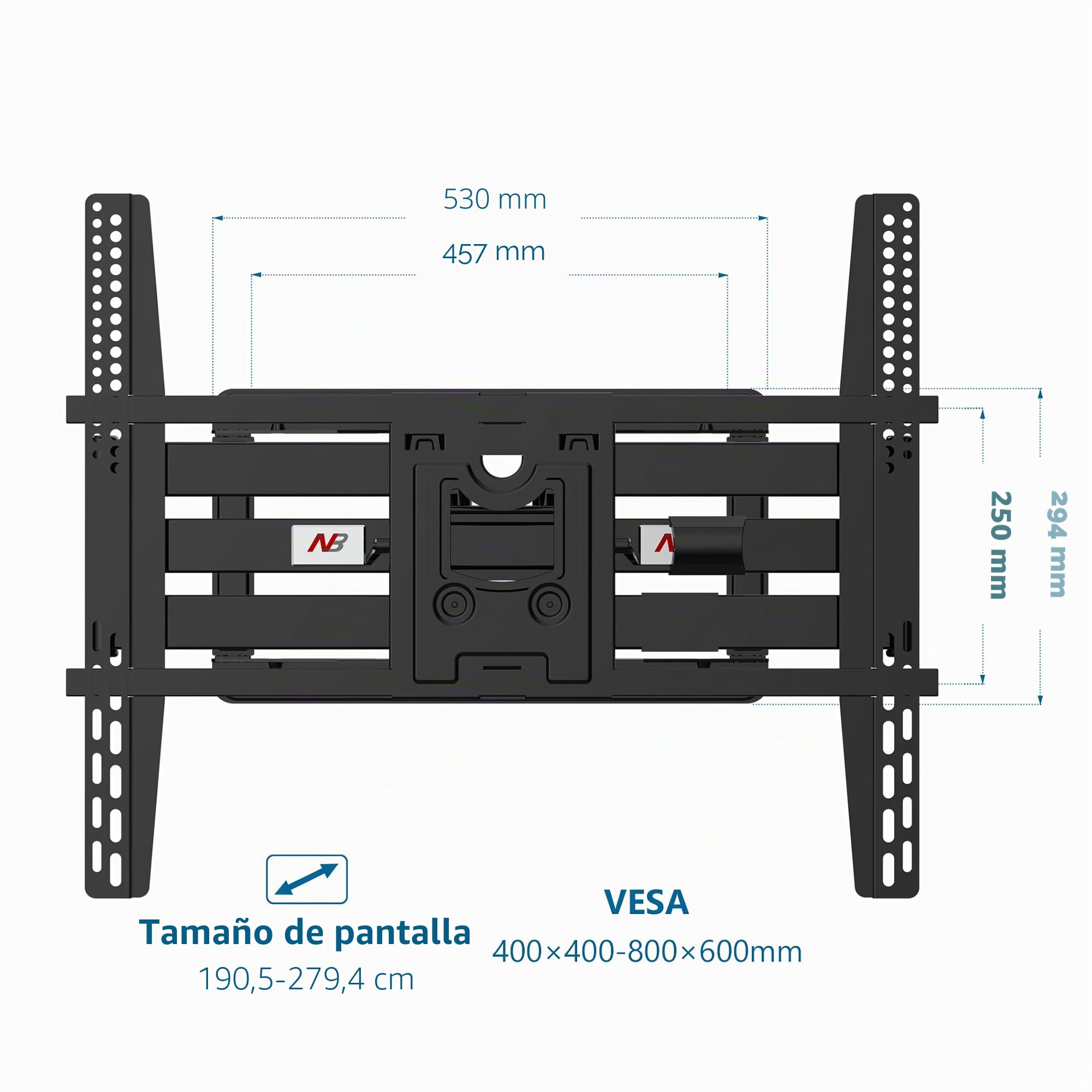 NB North Bayou SP5 Soporte de TV Pared para 75-110 Pulgadas, Carga hasta 91 kg | Doble Brazos Articulados | VESA 400x400-800x600 mm