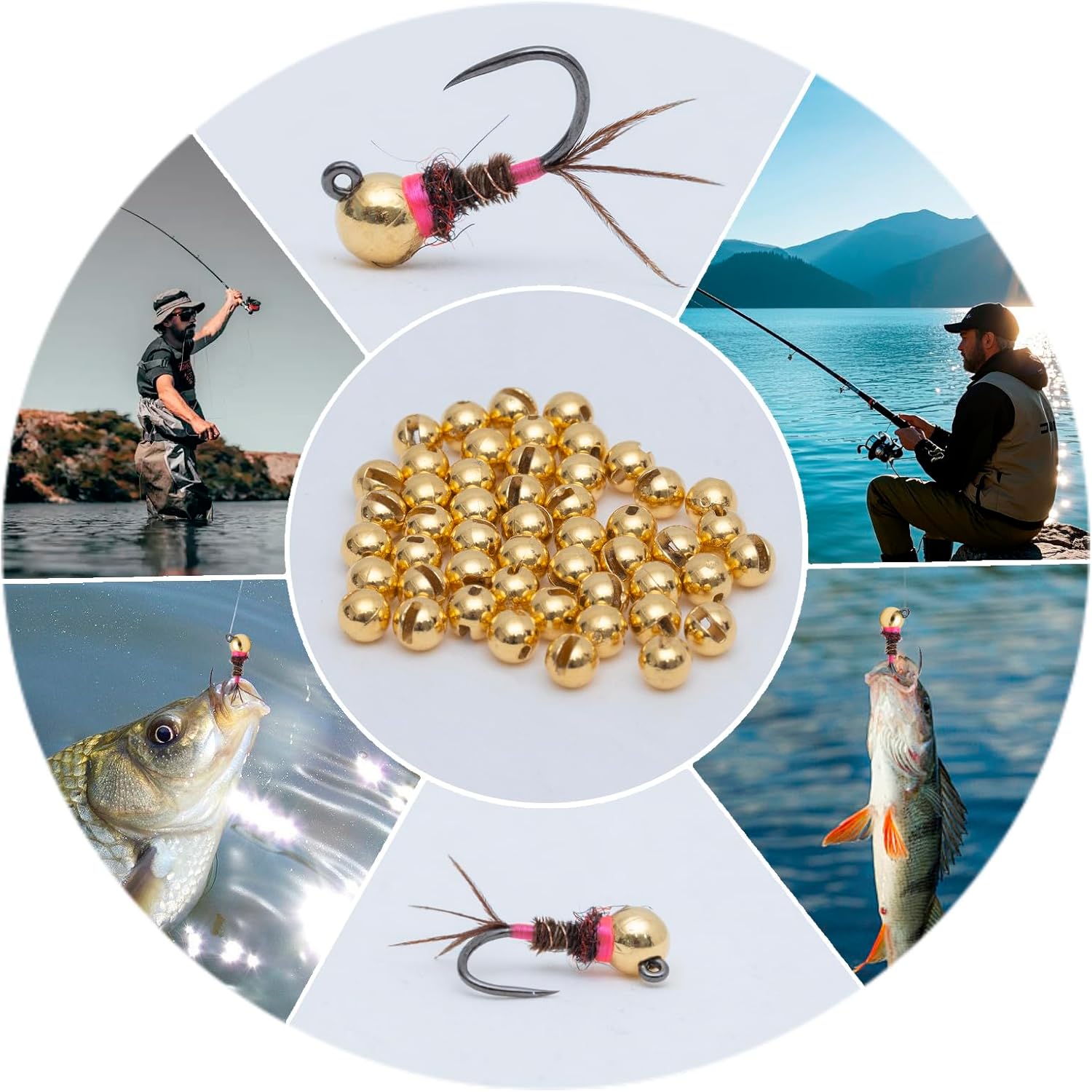 100pcs Tungsten Slotted Fly Tying Beads, 3 Colors & 13 Sizes (1.5-6.4mm), Fast Sinking for Nymphs, Wooly Buggers – Fly Fishing Beads Kit