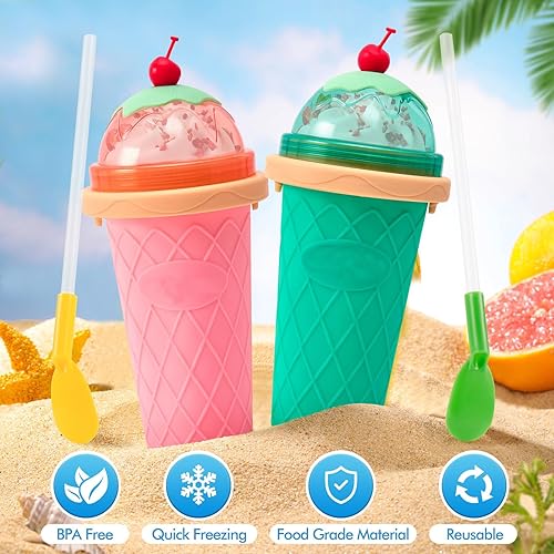 Miniatura 10 de TIK TOK - Taza para hacer granizados mágicos de congelación rápida, taza portátil de doble capa, máquina de granizados con popote y cuchara, máquina