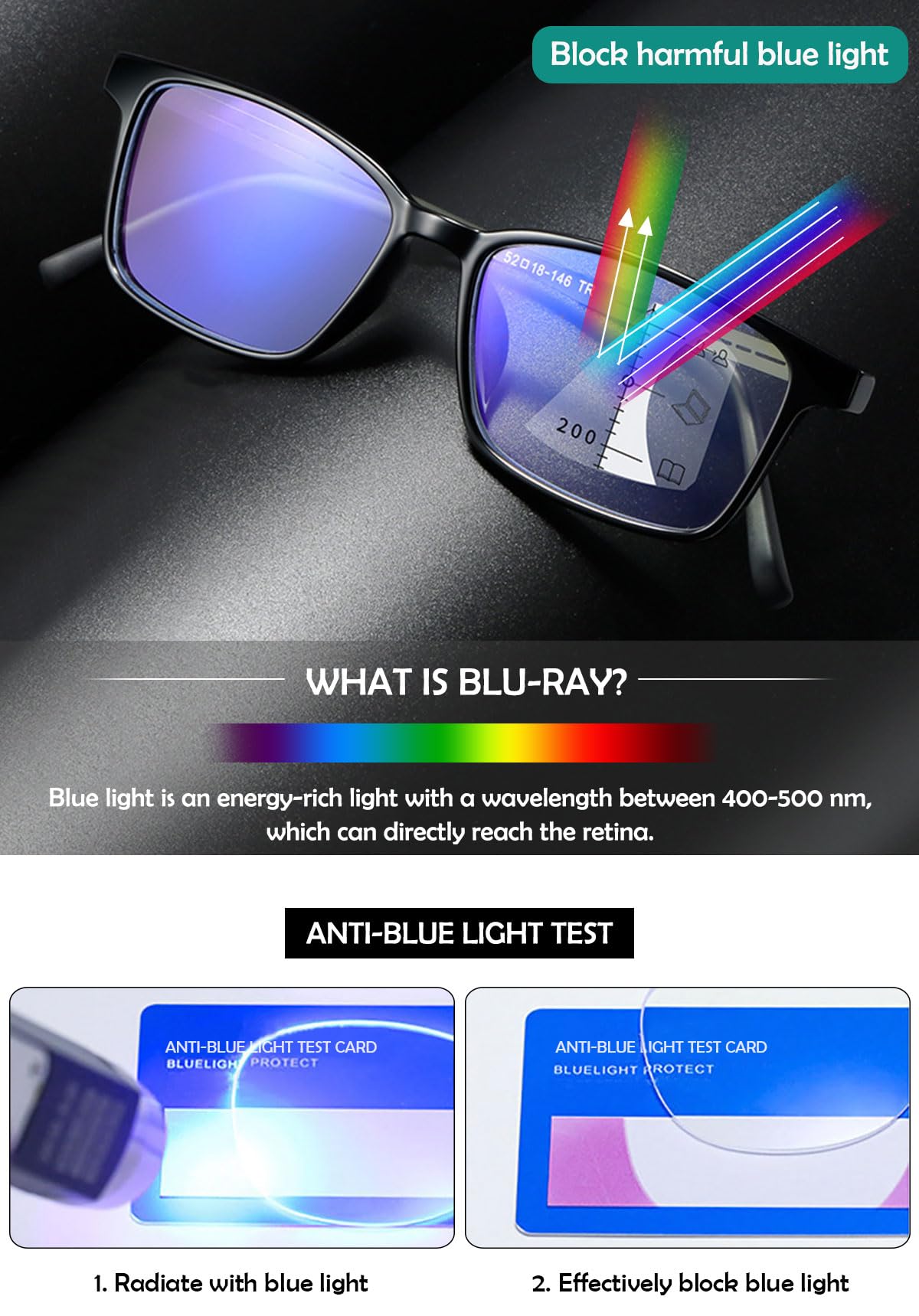 KOOSUFA Gleitsichtbrille Progressive Multifokus Lesebrille Herren Damen Anti-Blaulicht Lesebrillen TR90 Retro Lesehilfe Arbeitsplatzbrille 1,0 1,5 2,0 2,5 3,0 3,5 4,0