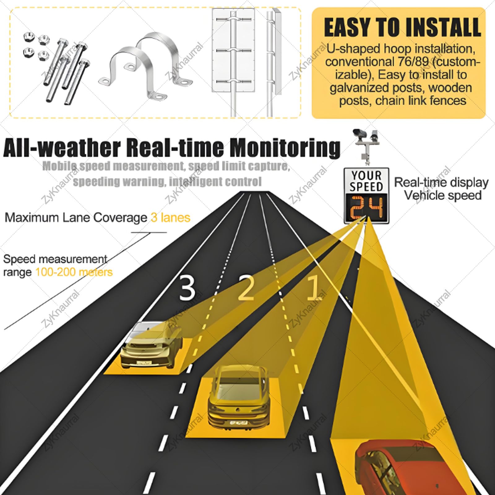 Señal de visualización de velocidad de retroalimentación de radar con energía solar, señal de límite de velocidad de radar solar LED, distancia visual: más de 500 m, con película