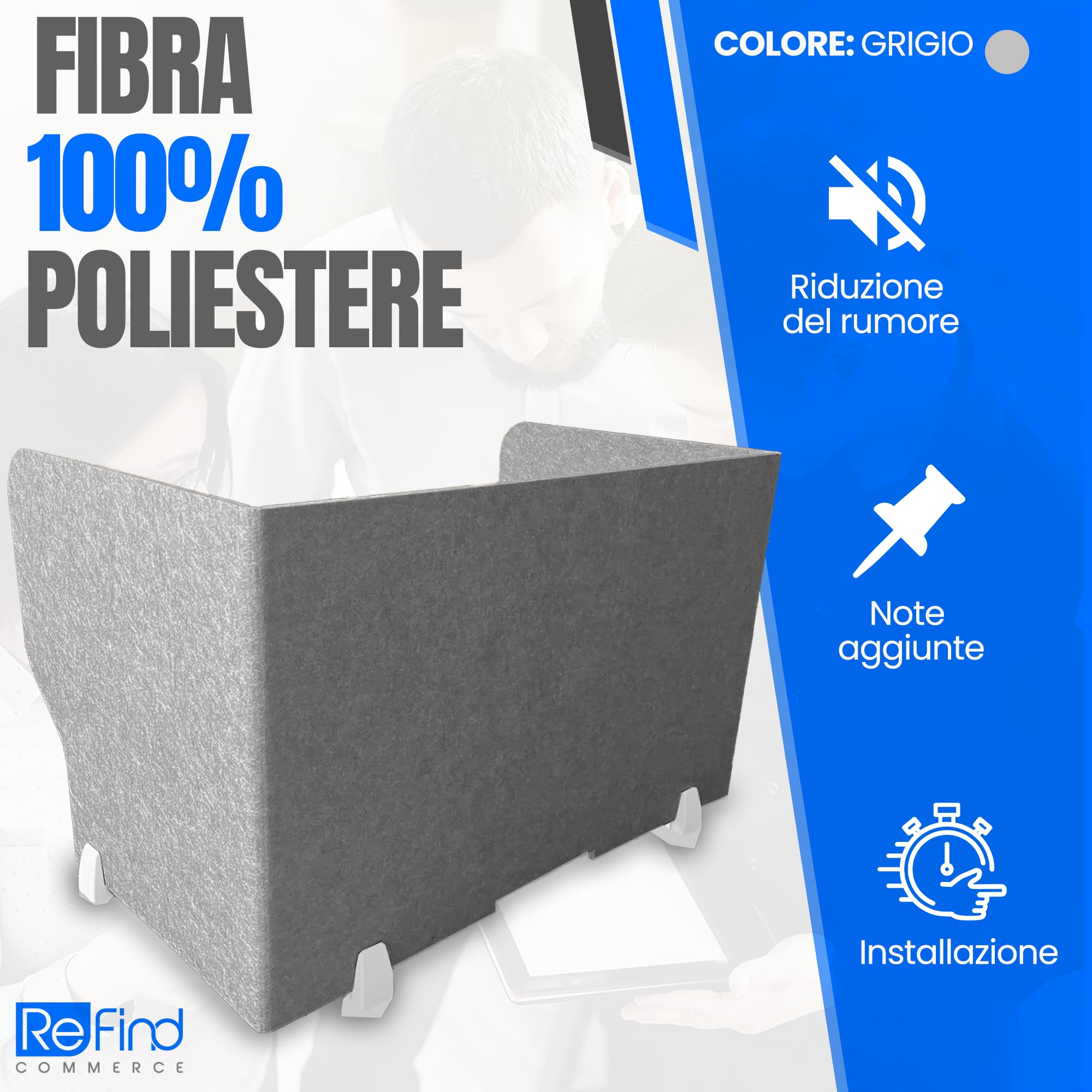 Divisore da scrivania ReFind Pro. Riduzione del rumore acustico e schermo pieghevole per la privacy. Organizzatore da ufficio autoportante. Per scrivanie d'ufficio, scuola e lavoro da casa. [50cm ...