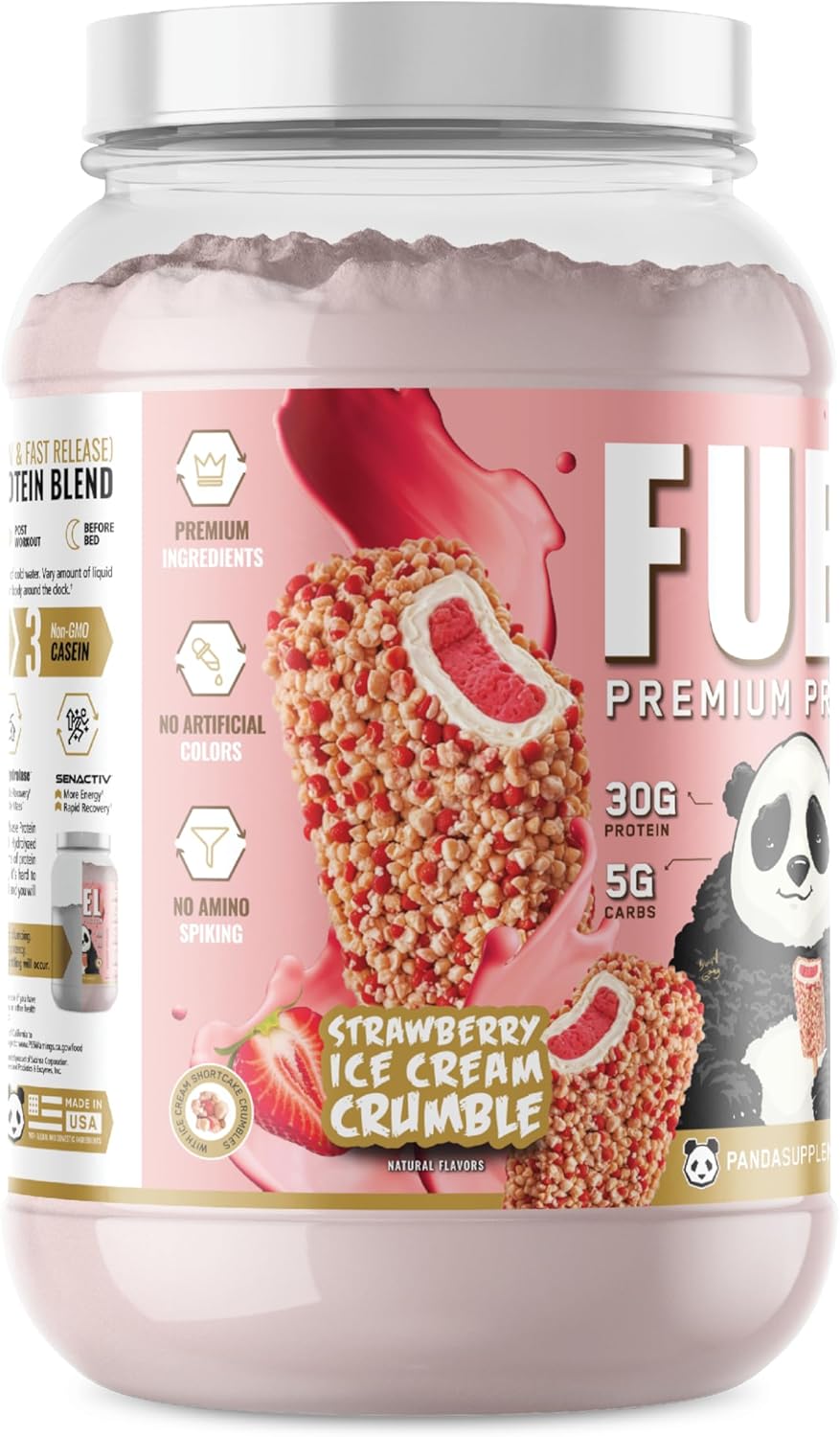Underground Bio Labs Panda Fuel Premium Protein Whey,Hydrolyzed Collagen,Casein,Probiotics, Enzymes, Keto Friendly,Time Release, 25 Servings (2.5 Pound, Strawberry Ice Cream Crumble)