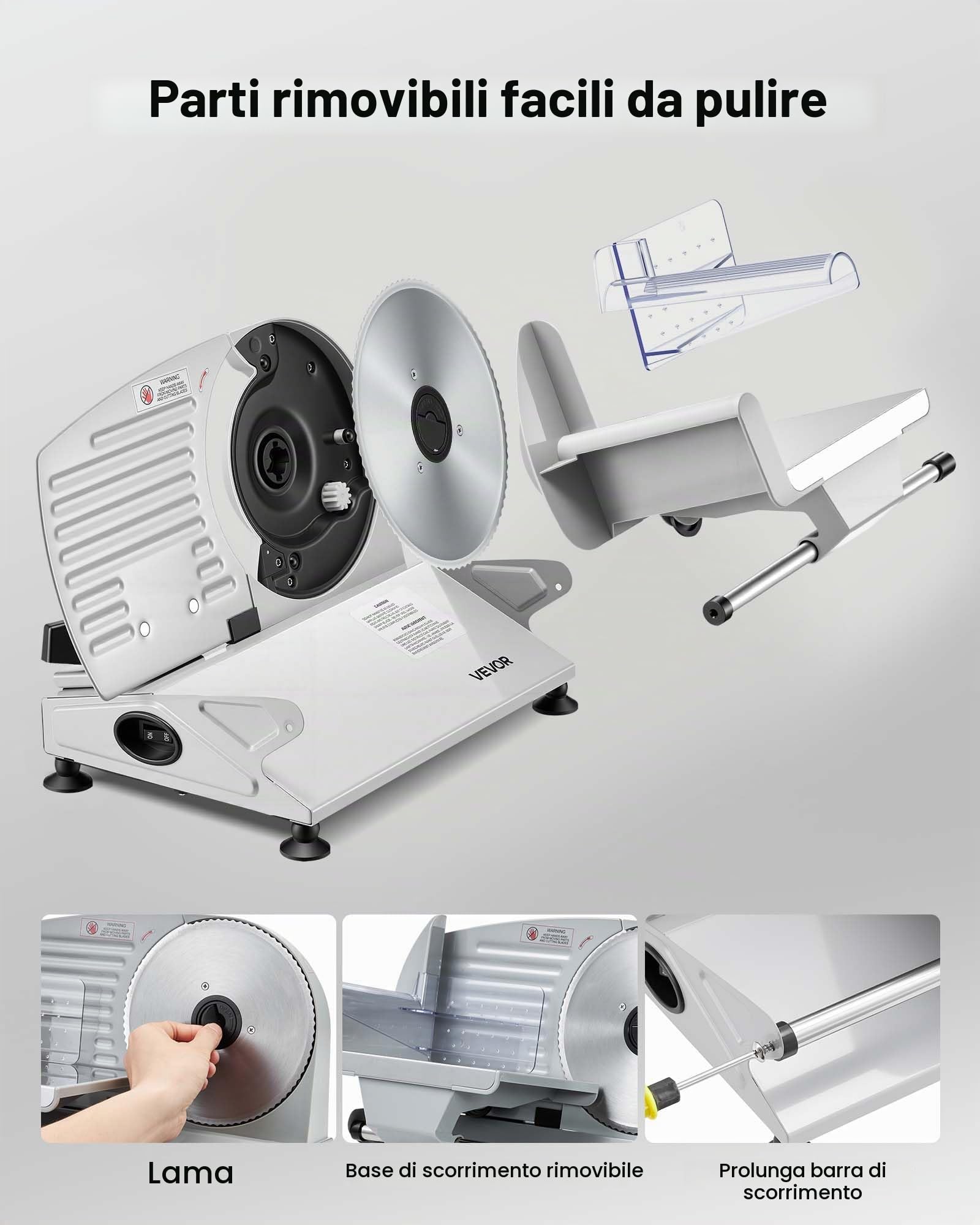 VEVOR Macchina Affettatrice per Carne, Affettatrice Elettrica 2 Lame SUS420 da 19 cm Spessore di Taglio 0-15 mm Multiuso per Carne Congelata Prosciutto Baguette Bistecca, Velocità 70-100 giri/min