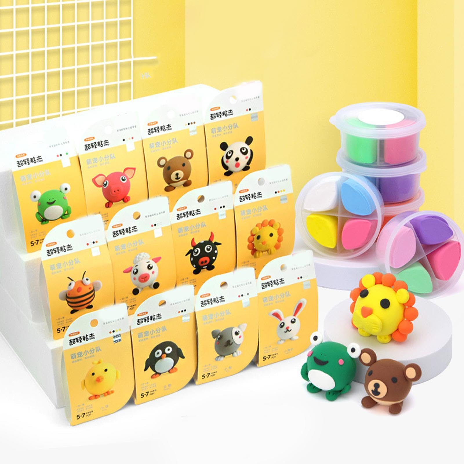 Kit de arcilla seca al aire, arcilla moldeadora para niños,Kit de modelado temático de mascotas/postres/dinosaurios para niños - Manualidades artísticas creativas, Kit de masilla de arcilla que rebota