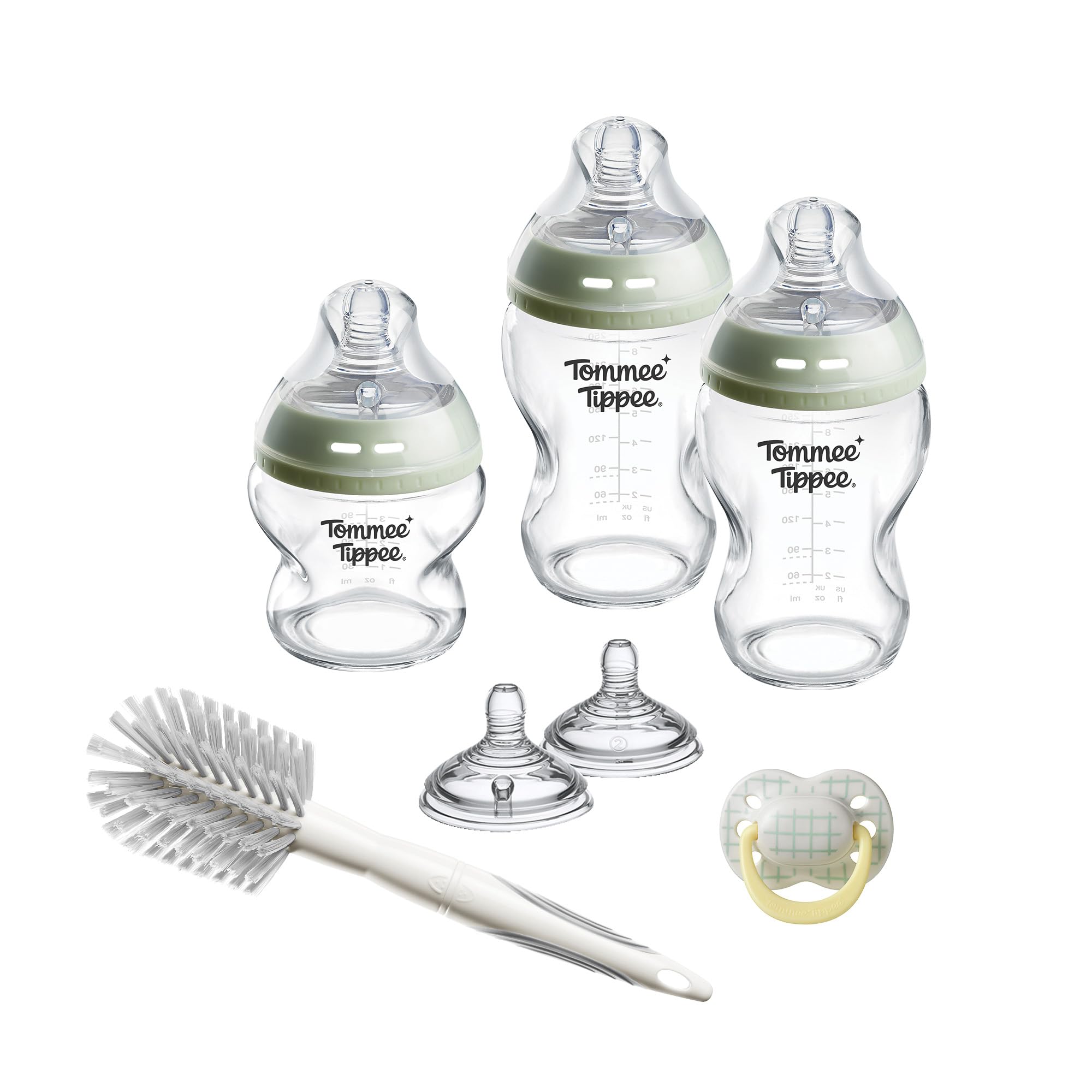 Tommee Tippee Biberon Starter Set Natural Start in vetro per neonati, 150 ml e 250 ml, biberon anti-colica con tettarella a flusso lento e Super Lento, autosterilizzante