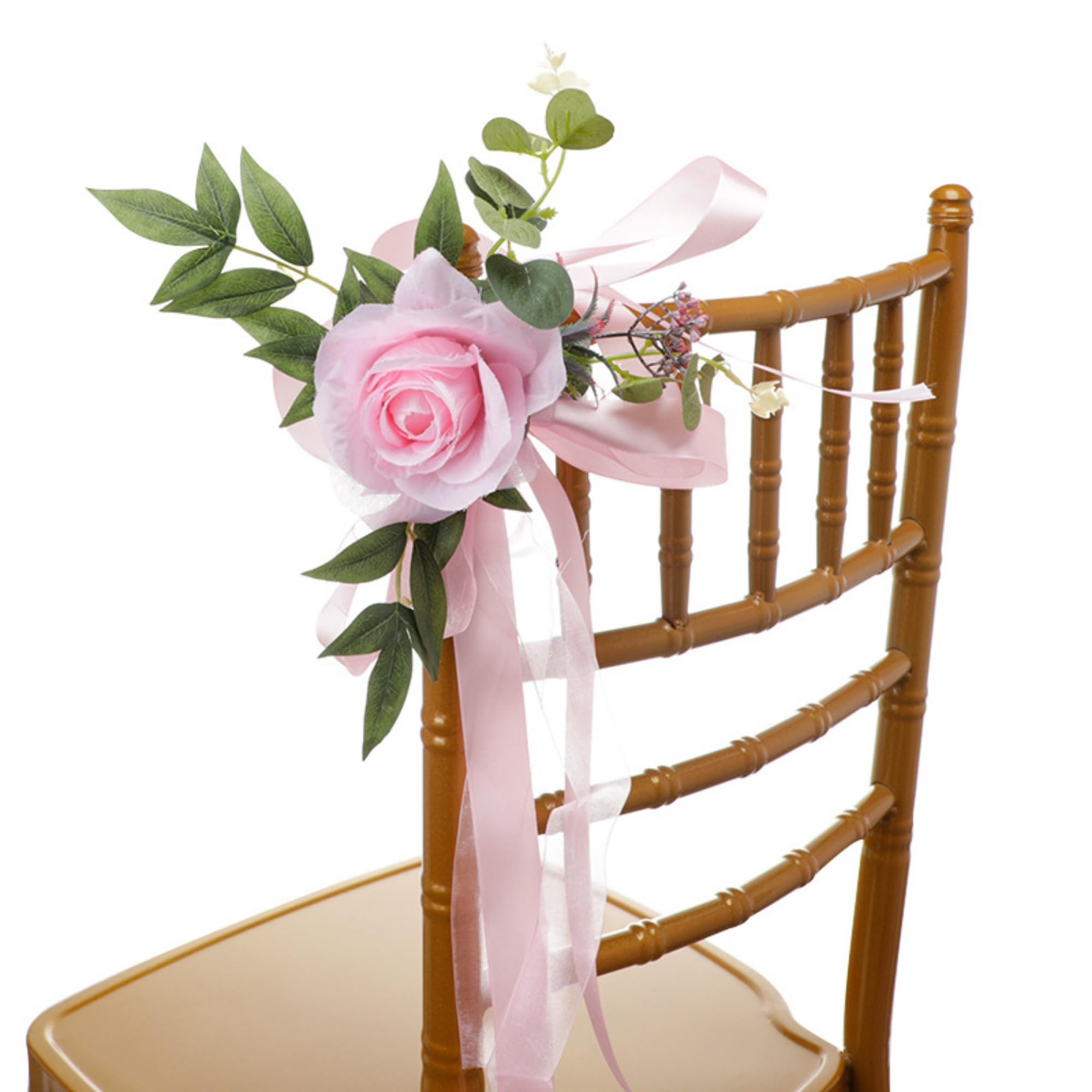 Zbello Pink Set Of 8 Wedding Chair Decorations, Wedding Aisle Decorations With Artificial Flowers Eucalyptus And Ribbons For Ceremony Party Chair Decor (Pink)