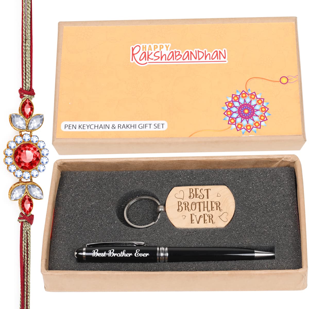 Kaameri Bazaar Raksha Bandhan Rakhi Gift For Brother - Roller Ball Pen With Keychain And Kundan Rakhi For Brother - Rakhi Gift For Brother Men Bhai Bro, Blue (B0B3RW5QPG) Amazon Price History, Amazon Price Tracker