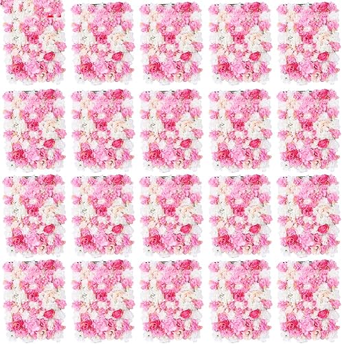 LOYALHEARTDY Paquete de 20 paneles de pared de flores artificiales de 24 x 16 pulgadas, paneles de fondo de flores artificiales de hortensias y