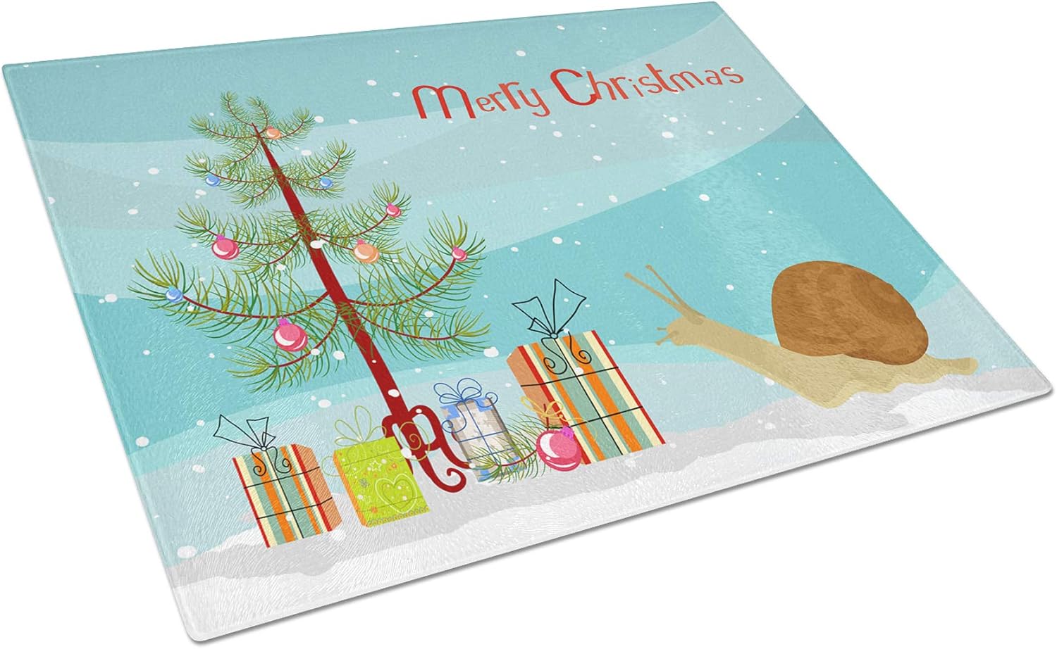 Caroline's Treasures CK4539LCB Garden Snail Merry Christmas Glass Cutting Board Large Decorative Tempered Glass Kitchen Cutting and Serving Board Large Size Chopping Board