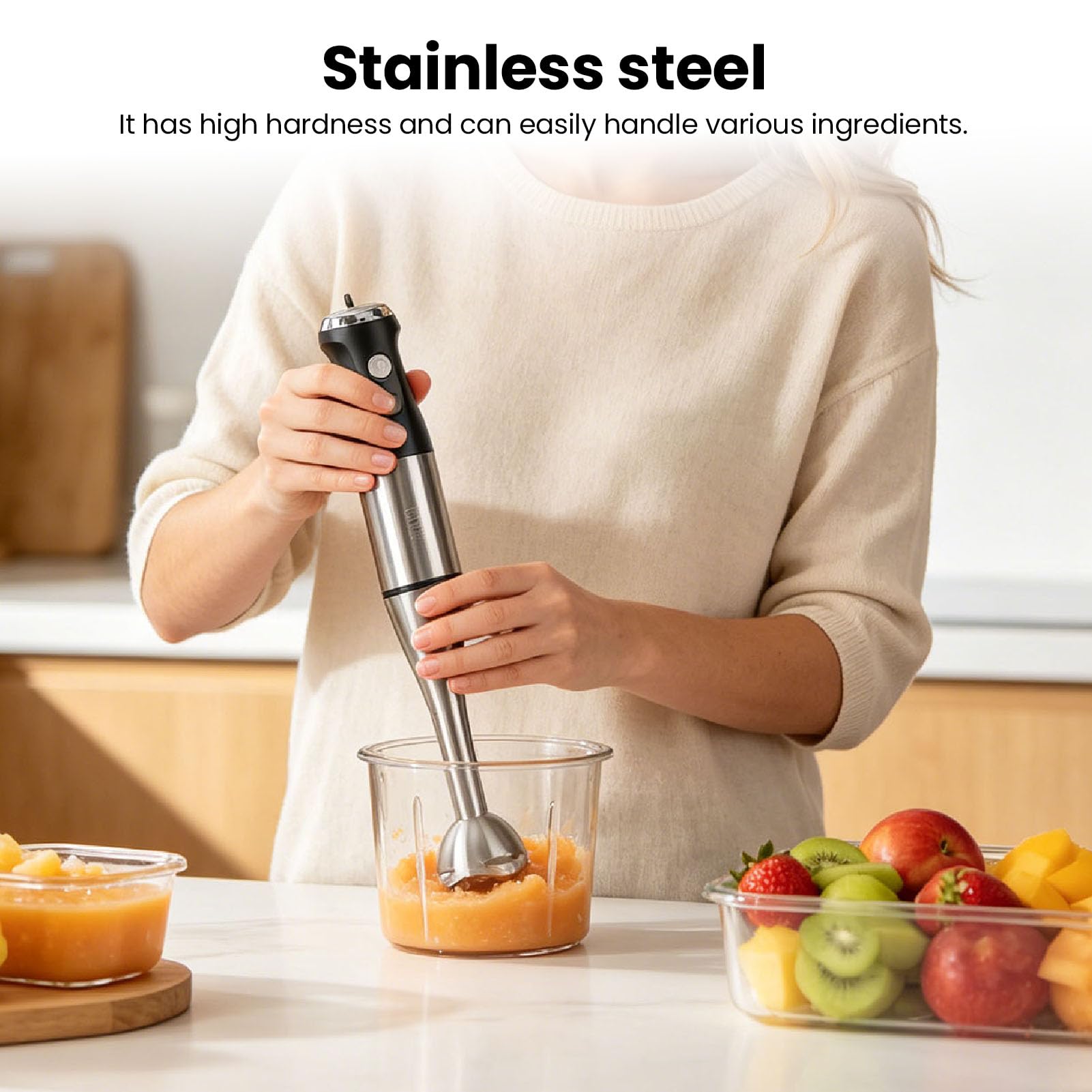 Naroote Batidora de Mano, Batidora Eléctrica Portátil para Frutas con 4 Cuchillas de Acero Inoxidable, Diseño Compacto, Batido sin Esfuerzo, para Batidos, Comida para Bebés y Sopas