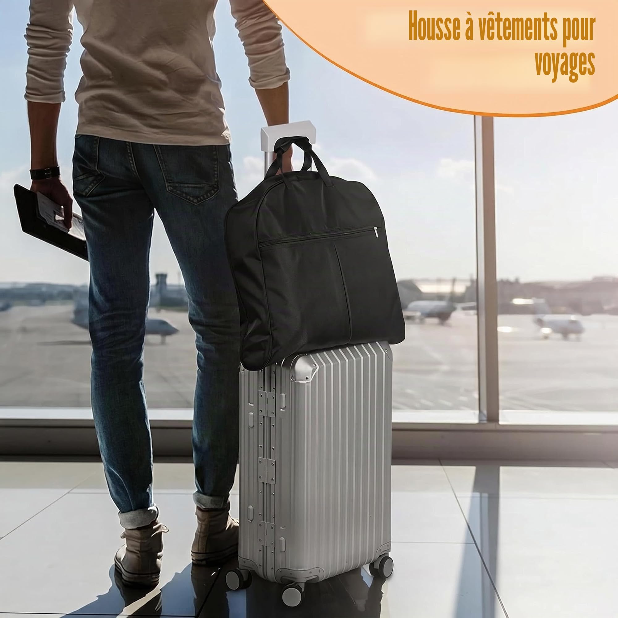 Sacs à vêtements lourds de 43 pouces pour voyage, sac de transport étanche pour homme et femme avec poignée et grande poche, bagage à main pour voyage d'affaires, vol, noir