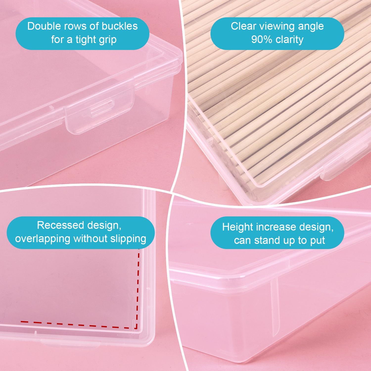 ENUTROF Pudełka na pliki przezroczyste 32 x 22,5 x 5 cm 4szt. Prostokątne pudełka plastikowe z klapką do przechowywania książek, papieru do scrapbookingu, czasopism