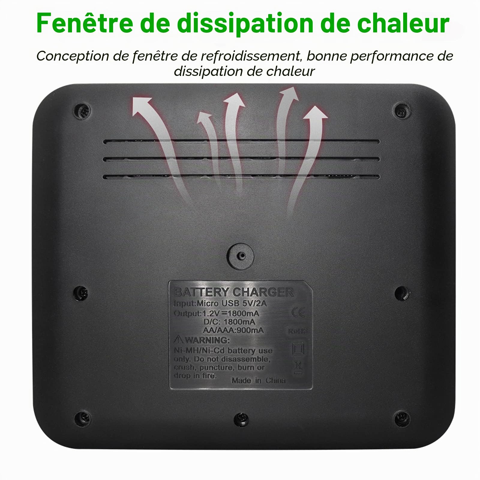 CITYORK 4pcs D Cell 8000mAh Piles Rechargeables avec 8 Fentes AA/AAA/C/D Ni-MH Chargeur de Batterie Ni-CD