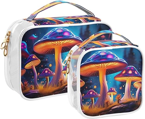 Glowing Mushroom Clear Toiletry Bag for Traveling,2 Pack Makeup Cosmetic Bag with Zipper,Travel Bag for Toiletries,Travel Essentials 21214613